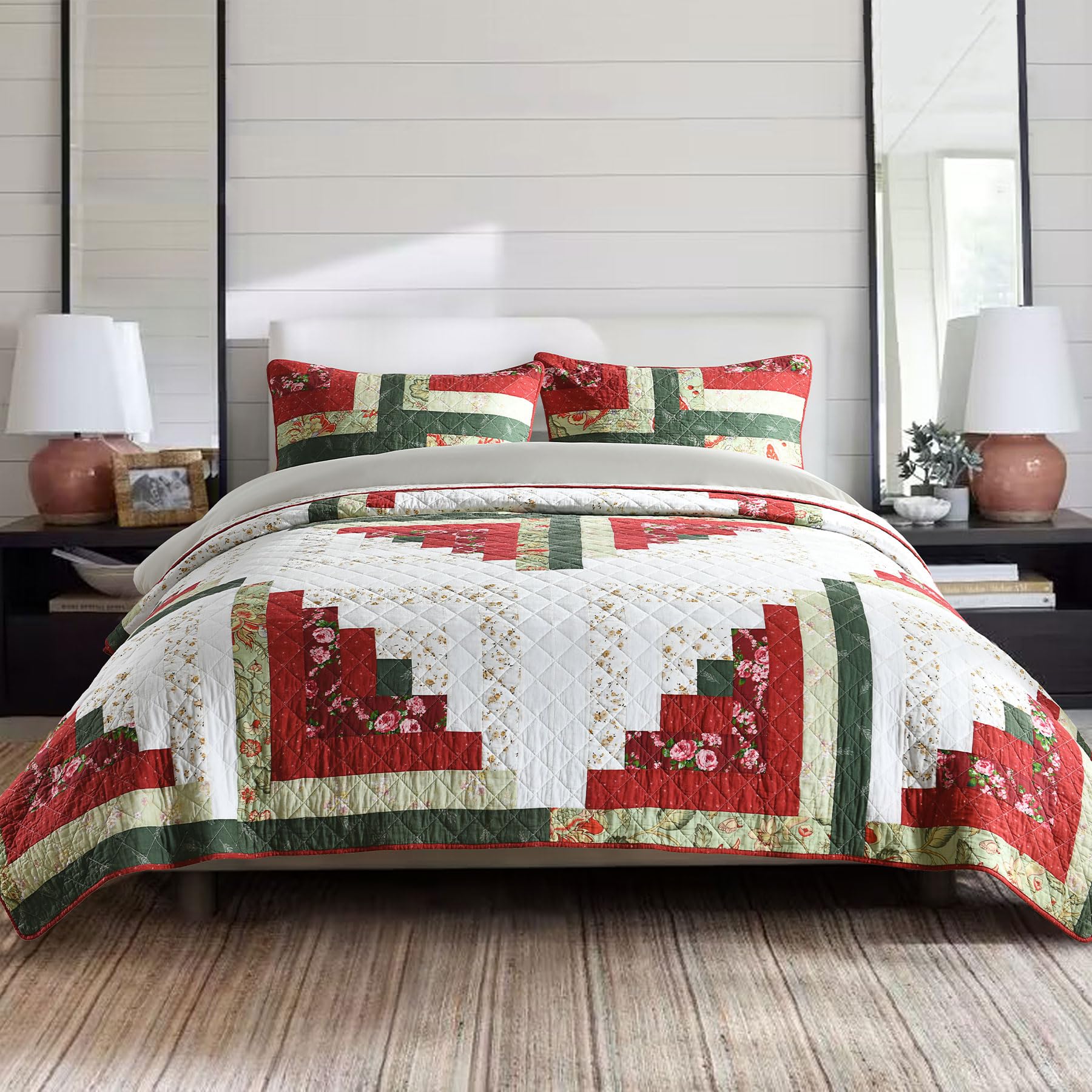 Secgo Handmade Quilted 100% Cotton Queen Comforter Set For Bed - 100% Cotton Quilts Queen Size, Black Bedspreads (90 * 96 Inch)